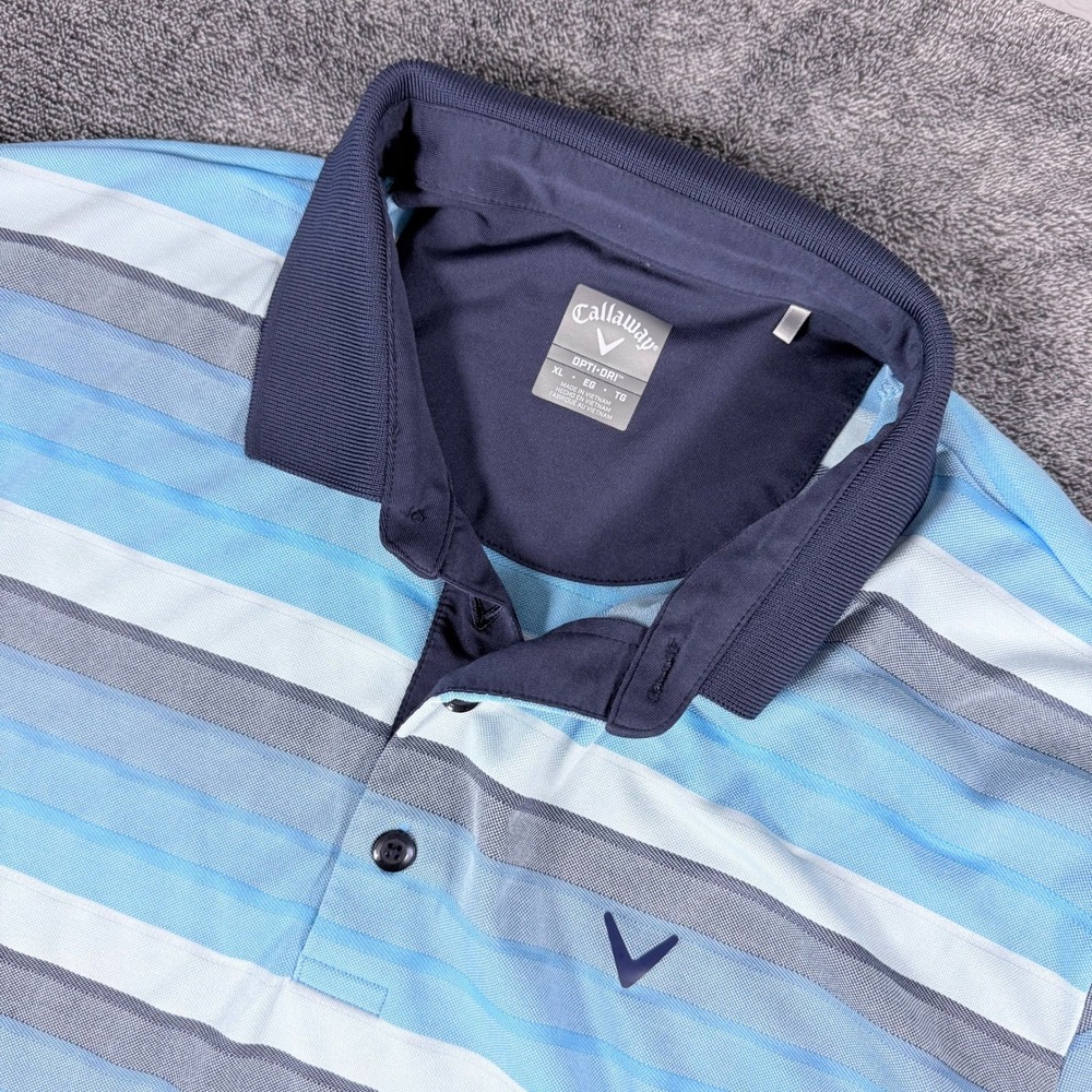 Callaway Opti-Dri Mens XL Blue Grey Striped Short Sleeve Golf Polo Shirt
